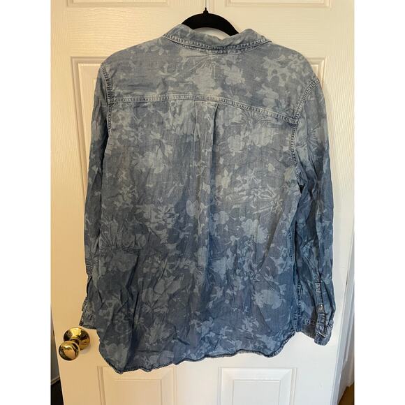 Eddie Bauer Women XL LongSleeve ButtonUp All Tencel Lyocell Shaded Blue Collared - Picture 2 of 15